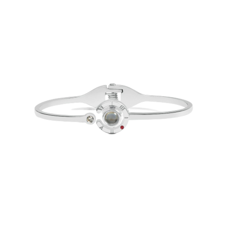 Bratara de dama tip Bangle fixa cu proiectie " Te iubesc " in 100 de limbi diferite, placat cu aur 18K, otel inoxidabil, argintiu