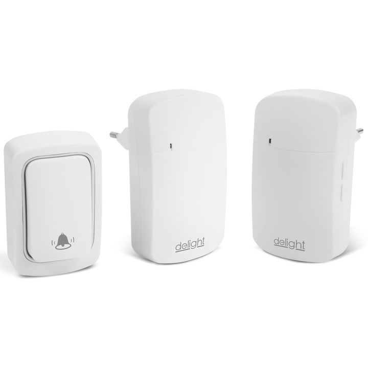 Sonerie wireless Kinetic 55345WH-2, cu 2 receptori, comutator fara baterii, 38 tonuri, volum reglabil, IP54/IP20, 100m, Alb