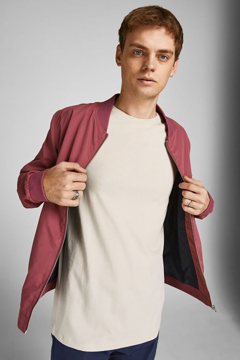 Jack & Jones, Tricou din bumbac organic cu decolteu la baza gatului, Maro nisip