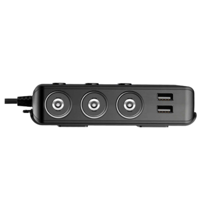 Szivargyújtó elosztó aljzat 12 / 24V, 4x USB QC, Fekete