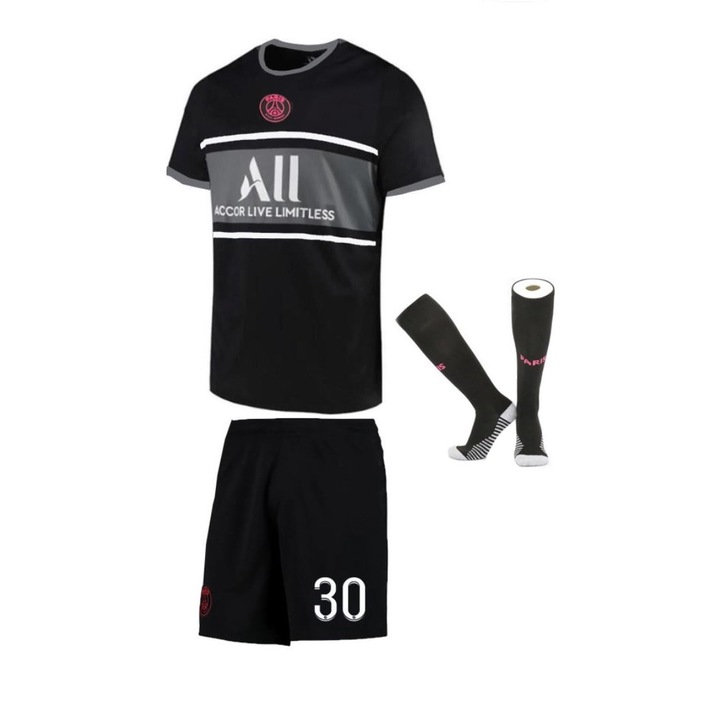 Set echipament fotbal, Poliester, Negru/Gri, Negru/Gri