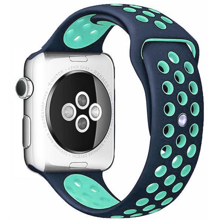 SILKASE szíj Apple iWatch-hez, Sport Liquid szilikon, 42/44/45mm, sötétkék/ciánkék