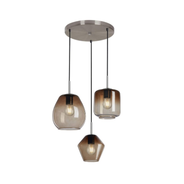 Candelabru Briloner Leuchen, 3 socluri E27, Metal si Sticla