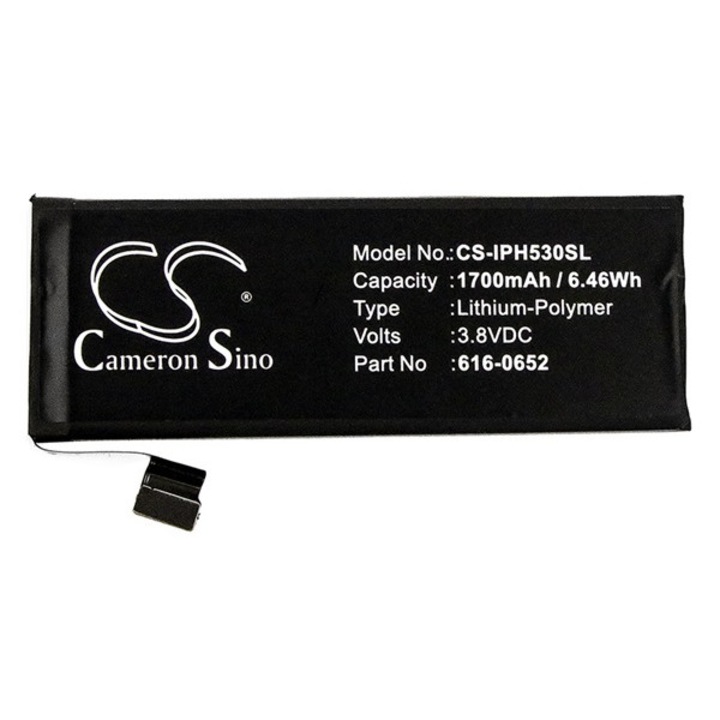 Akkumulátor, kompatibilis Apple iPhone 5S Cameron sino li-polymer akku (3.8v/1700mAh, apple 616-0652 kompatibilis) fekete, gyártói csomagolás