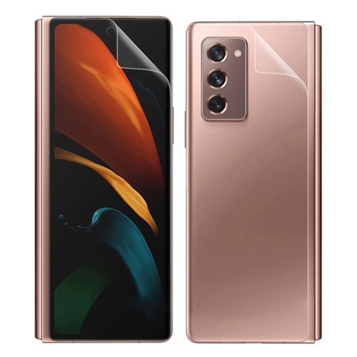 Külső és hátsó képernyővédő fólia szett Samsung Galaxy Z Fold 2 5G telefonhoz, regenerálható szilikon hidrogél, rugalmas hidrokristály, optimális megoldás, teljes ragasztó, egyszerű telepítés