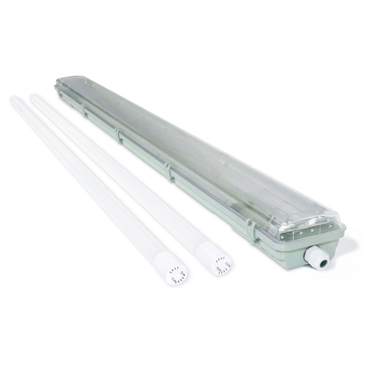Koloreno 2 db LED csőből és vízálló testből álló készlet, T8, 18W, 120 cm, hideg fény 6000K, szürke / átlátszó