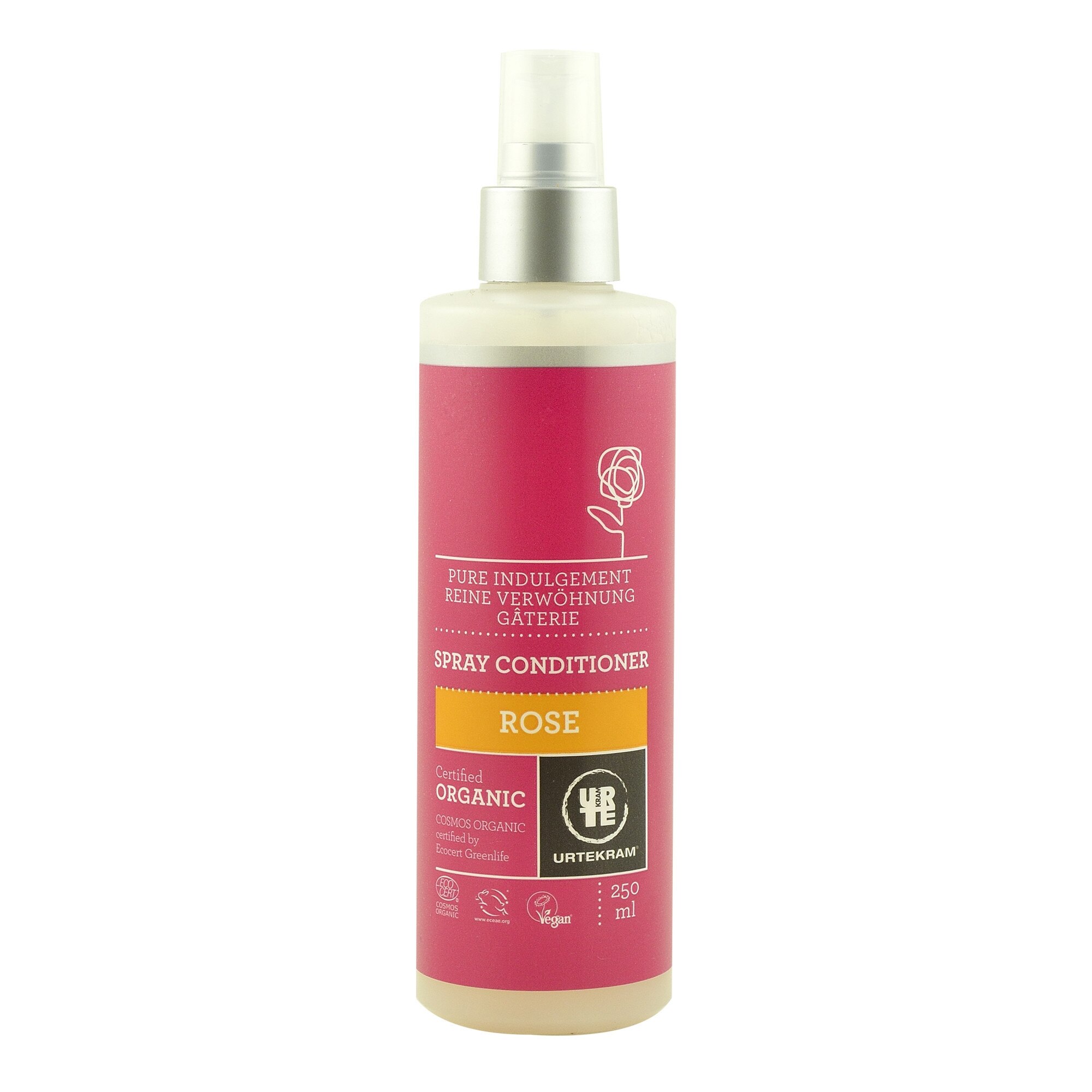 Spray balsam pentru par cu trandafir Urtekram Rose, bio, 250 ml