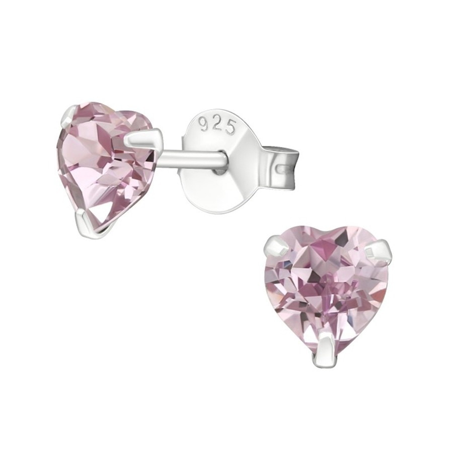 Сребърни обеци във формата на сърце с кристали Swarovski Light Ametyst ...