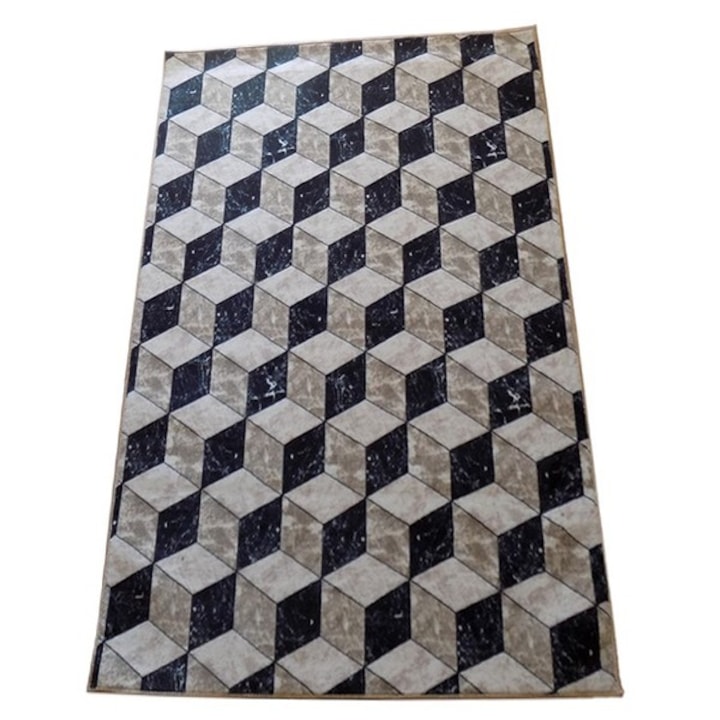 3D csúszásgátló szőnyeg, bézs/fekete, poliészter 80 x 150 cm