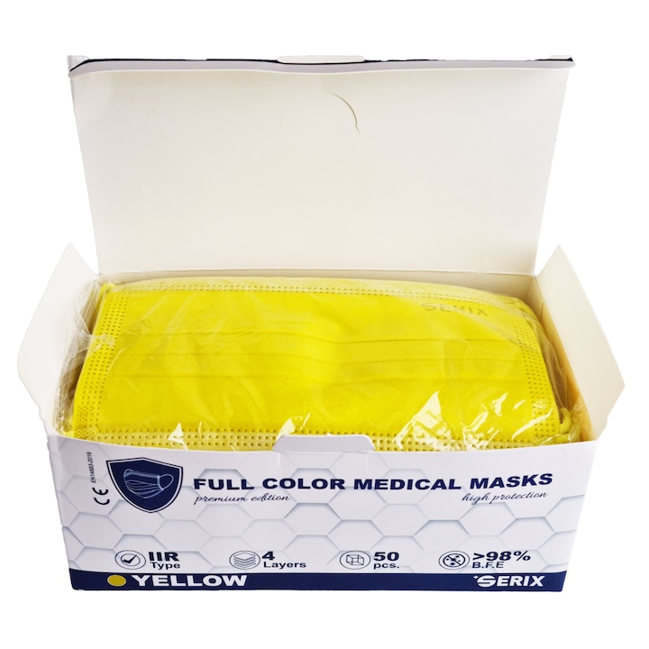 Set 50 Masti Medicale Tip IIR 4 Straturi Galben SERIX