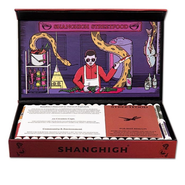 Set 80 filtre Cali Shanghigh cu carbon activ + Sepiolit natural Streetfood, capace ceramice, Extra Slim 6mm,30mm, filtrare substante nocive