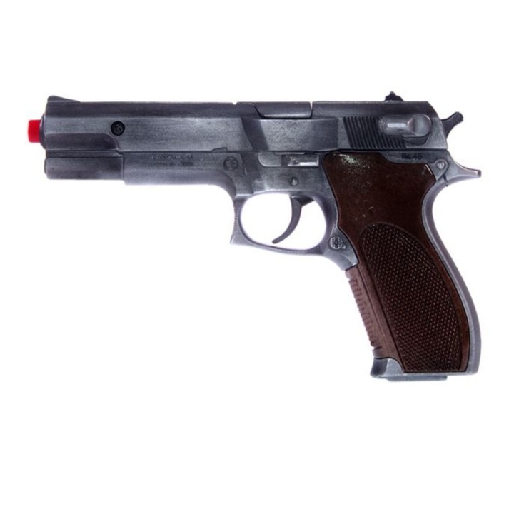 Pistol, argintiu/negru, metal, 8 gloante, 14 cm