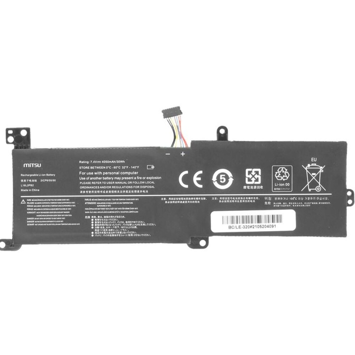 MITSU BC/LE-320 laptop akkumulátor, Lenovo IdeaPad-hez, 4050 mAh, 30 Wh, 7,4 V, 7,6 V, 2 cellás, Li-polimer