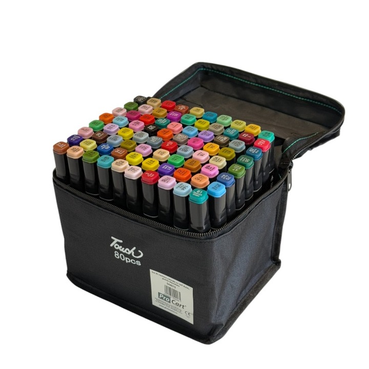 80 darabos filctoll készlet, színes - dupla hegyű, PROCART, tároló táska