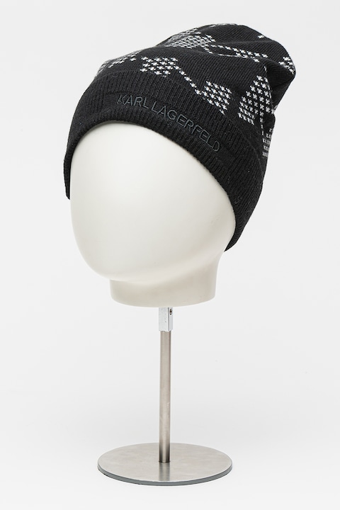 Вълнена шапка с лого Karl Lagerfeld K/Monogram, Черен