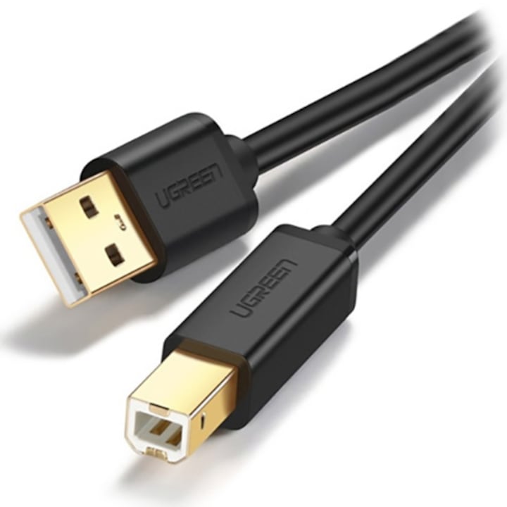 Cablu usb Ugreen pentru imprimanta, US135 USB 2.0 (T) la USB 2.0 Type-B (T), 2m, conectori auriti, Negru