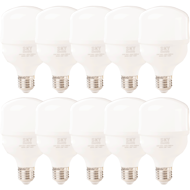 Set 10 becuri LED SkyElectric, T80, 20W, E27, lumina rece