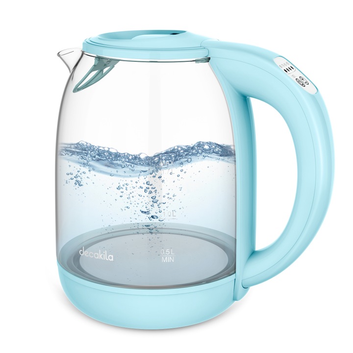 Ceainic electric din stricla Decakila, 2200 W, 1.7 L, Albastru