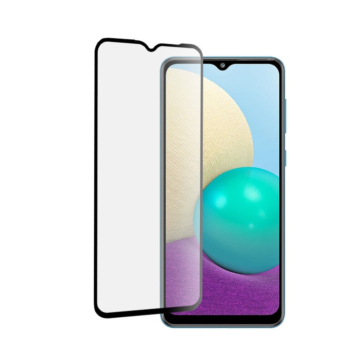 Folie sticla securizata full glue full face transparenta cu margini negre 5D compatibila cu Samsung Galaxy A02s