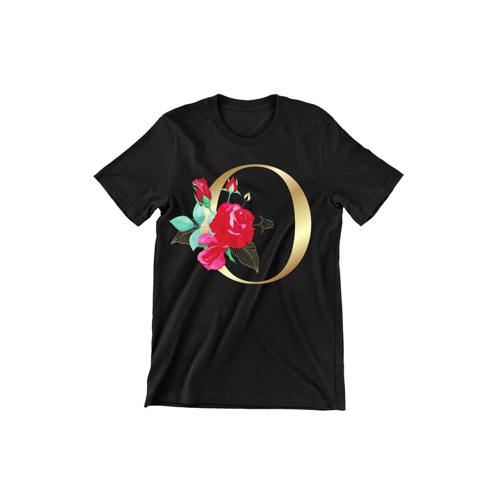 Gyerek póló Virágos betűk, fekete, 2-3