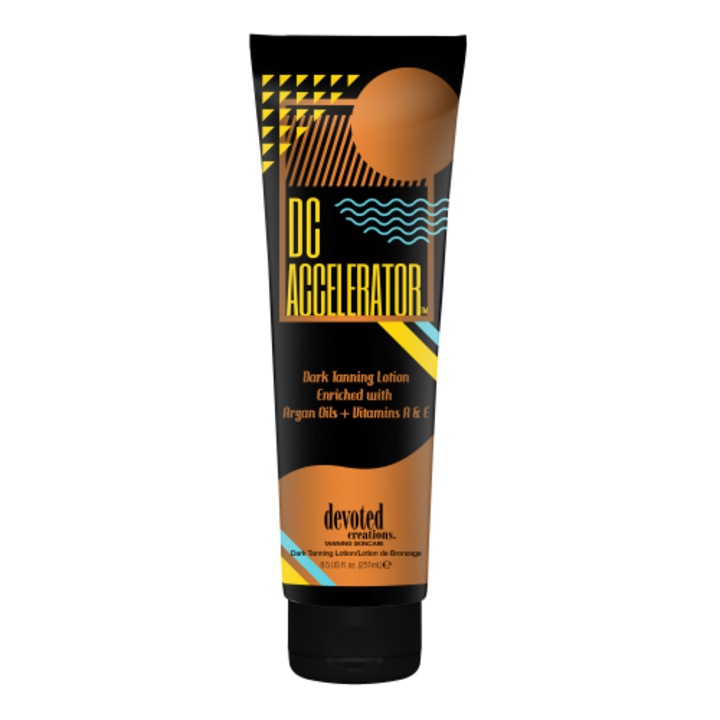 Lotiune pentru bronzare la solar Devoted Creations DC Accelerator, imbogatit cu ulei de argan, vitaminele A, E, 251 ml