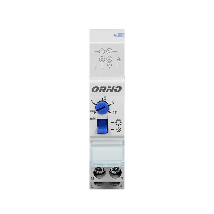 Реле за управление на стълбищно осветление ORNO OR-CR-230, 2300 W, 10 A, IP20, 3 или 4 проводен монтаж, DIN TH-35mm