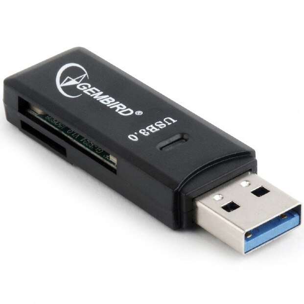 Card Reader extern GEMBIRD, interfata USB 3.0, citeste/scrie: SD, micro SD; plastic, negru
