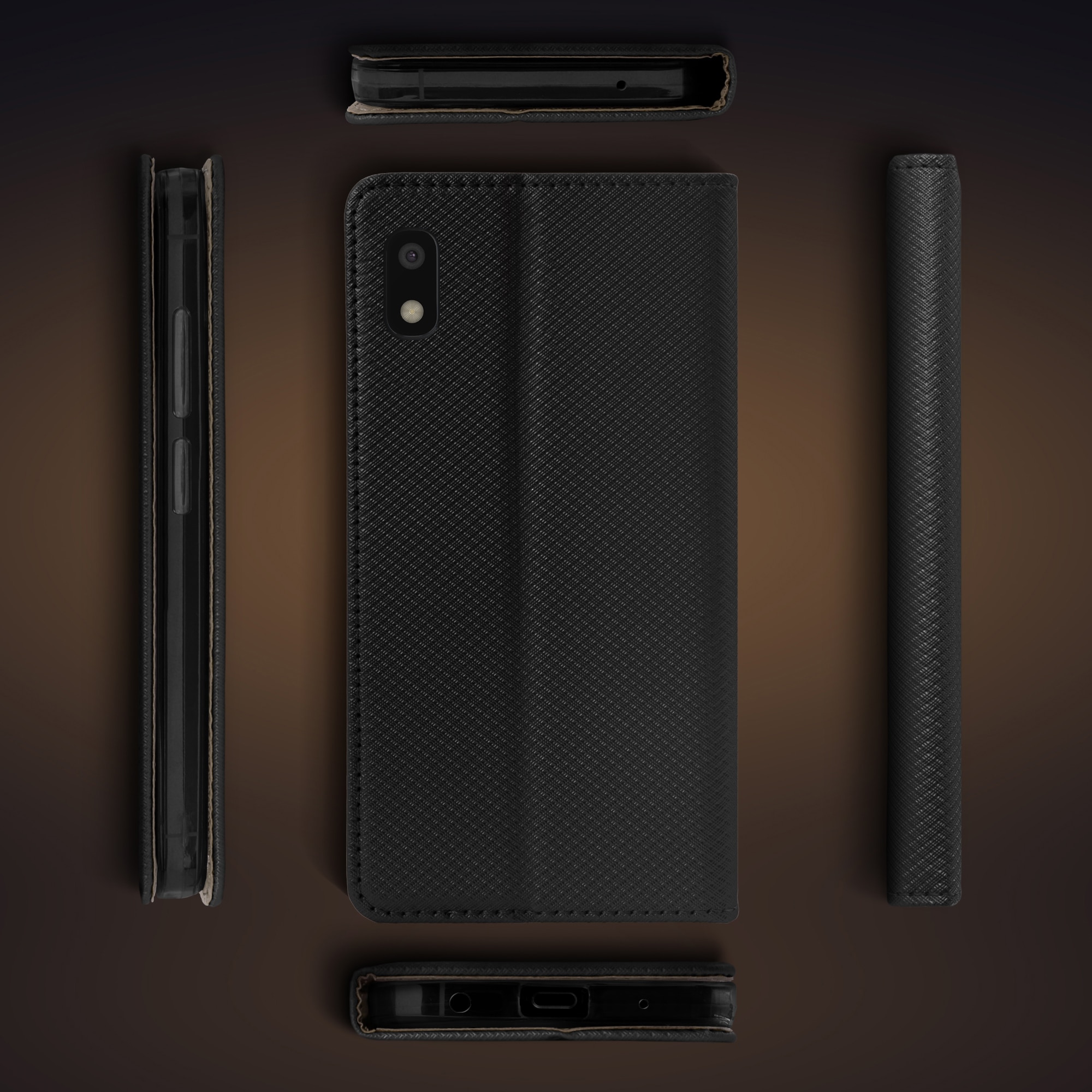 Husa pentru telefon, Moozy, Flip On, pentru Samsung Galaxy A10, Negru, Piele ecologica