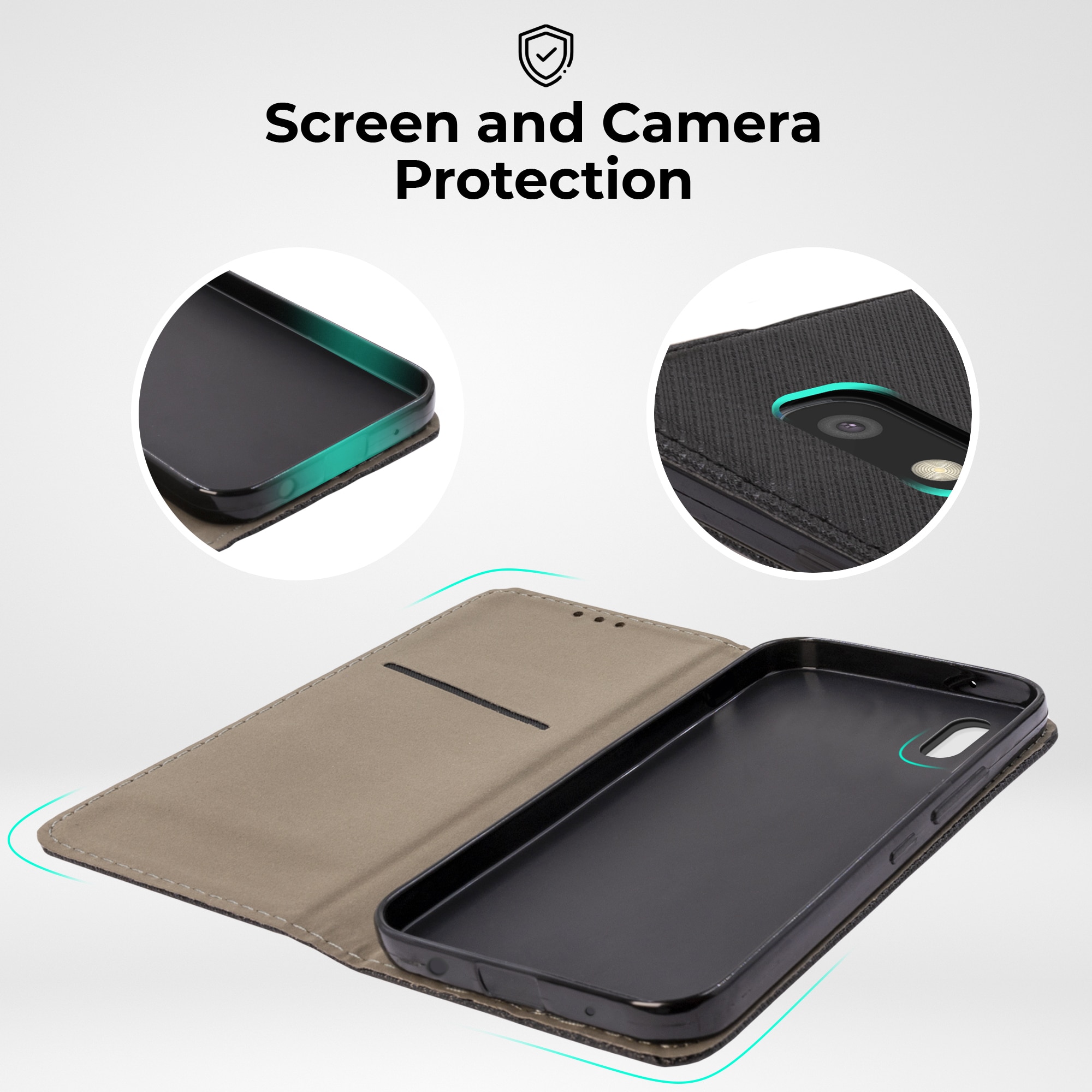 Husa pentru telefon, Moozy, Flip On, pentru Samsung Galaxy A10, Negru, Piele ecologica