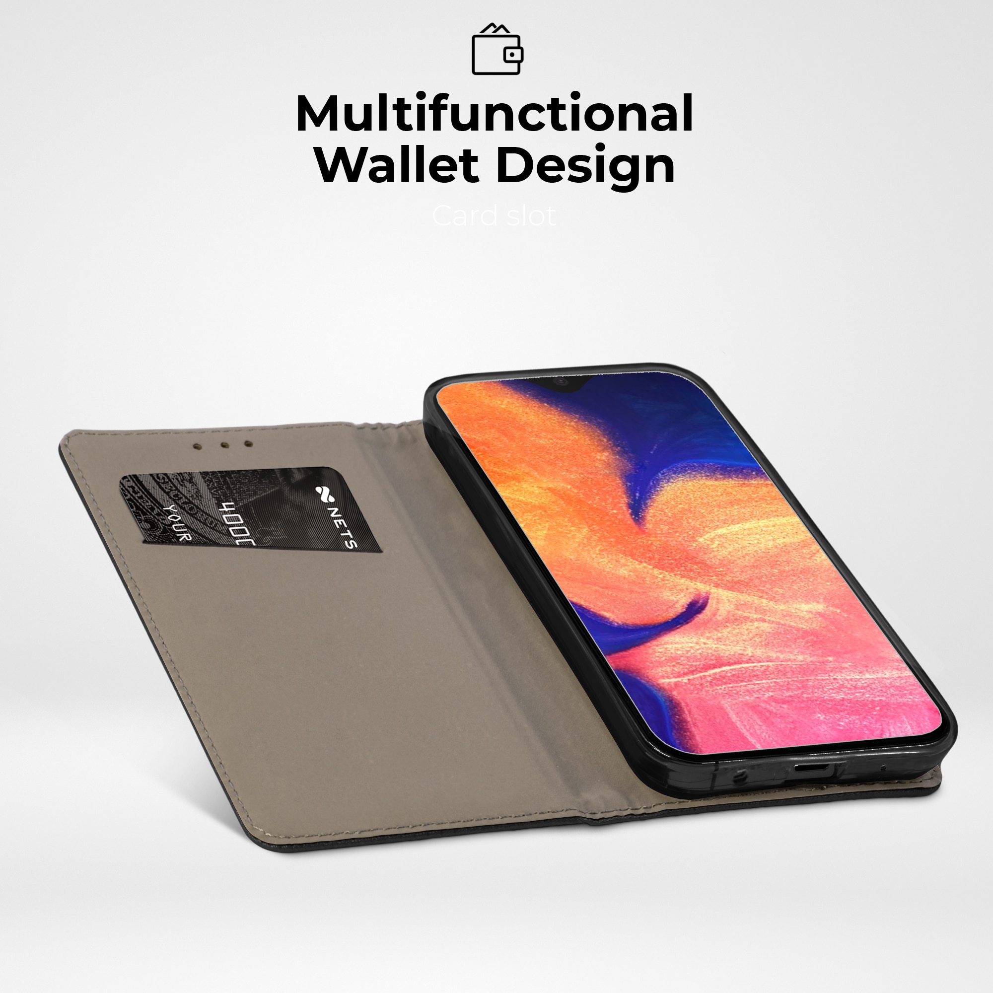 Husa pentru telefon, Moozy, Flip On, pentru Samsung Galaxy A10, Negru, Piele ecologica