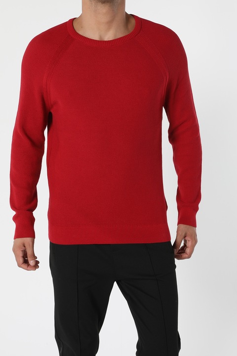 COLIN'S, Pulover cu decolteu la baza gatului si maneci raglan, Rosu