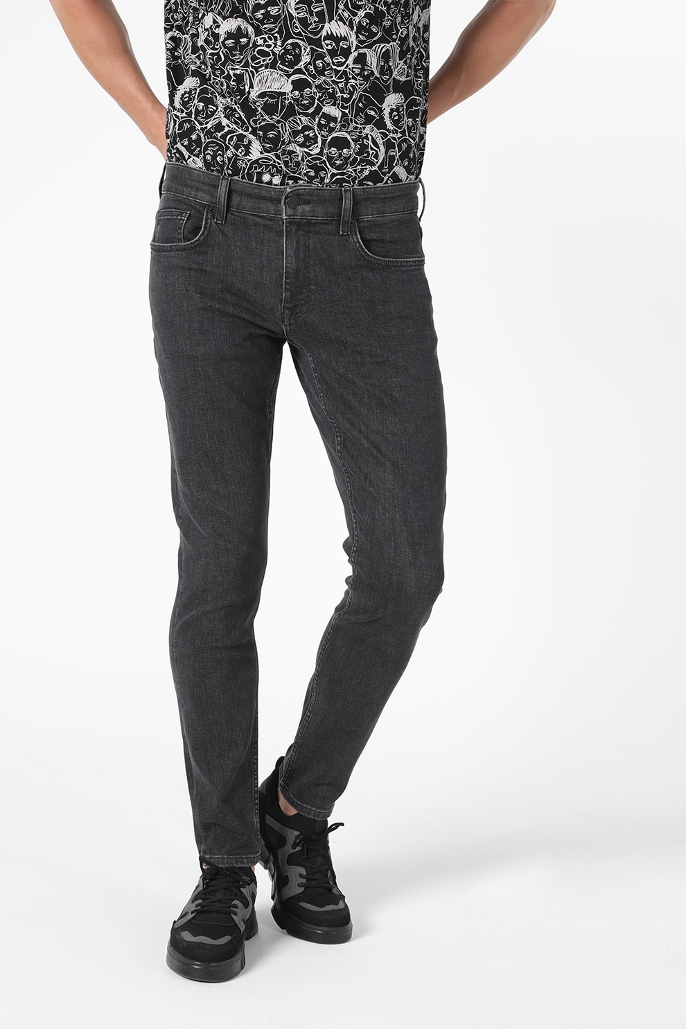 COLIN'S, Blugi slim fit cu talie medie, Gri antracit, W29-L32