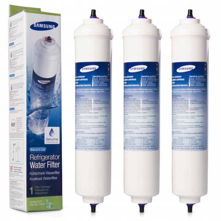 Set 3 Filtre de apa pentru frigider, Compatibil Samsung, Model DA29-10105J HAFEX / EXP AquaPure, Alb