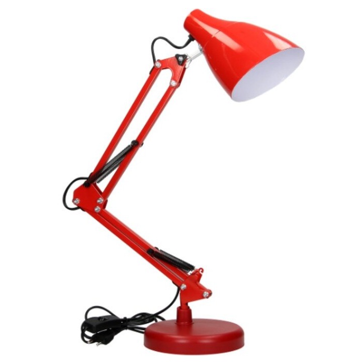 Настолна лампа VIRONE DIAN DL-1/R, E27, 60 W, 3 подвижни фуги, кабел 110 см с ключ, стомана, червена