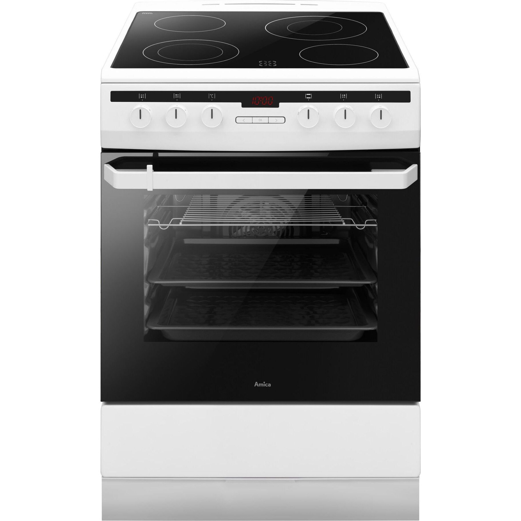 Aragaz Amica, 618CE3.332HTaQ W, Alb, vitroceramica, 65L, extrudat, electric, 60 cm latime