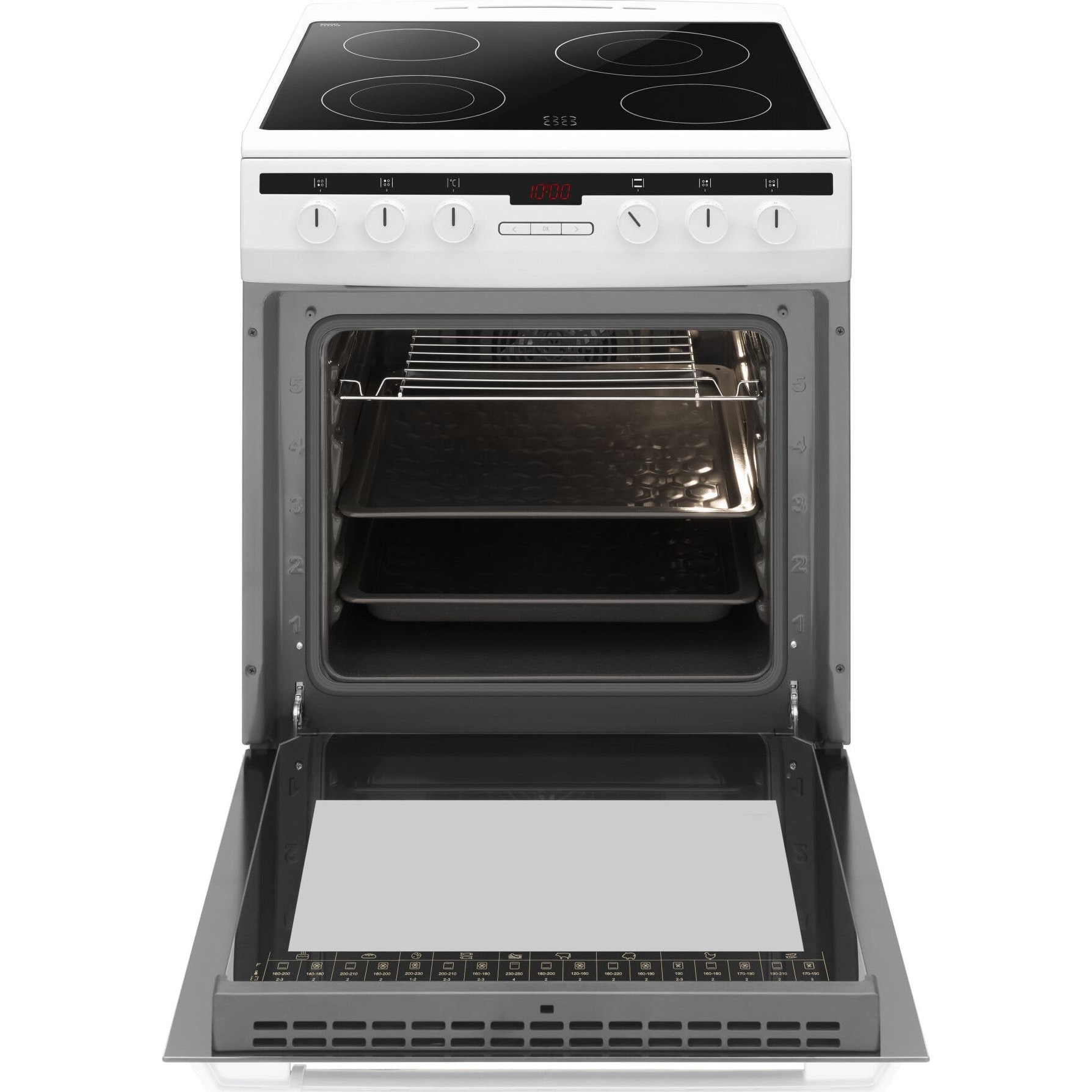 Aragaz Amica, 618CE3.332HTaQ W, Alb, vitroceramica, 65L, extrudat, electric, 60 cm latime
