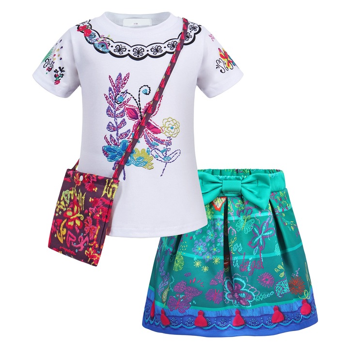 Costum Mirabel Cosplay Copii Fete, AmzBarley®, Encanto, carnaval, Ziua Copilului, Craciun, Cu geanta, Poliester, Albastru, 2-3 ani, 100 cm