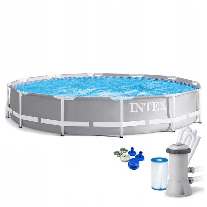 Басейн Intex, с помпа, лесен за сглобяване, кръгла форма, 366 см, сив