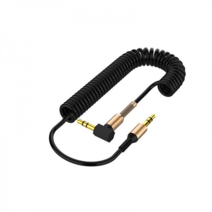 Cablu auxiliar extensibil Jack 3.5mm tata 90 grade la Jack 3.5mm tata, 1.8m, negru