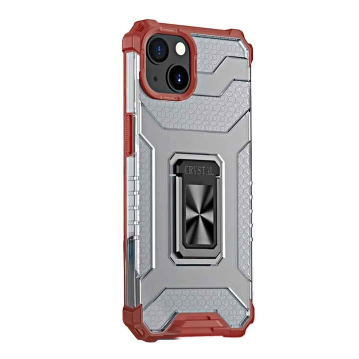 Carcasa Crystal Ring compatibila cu iPhone 13, Functie magnetica, Red