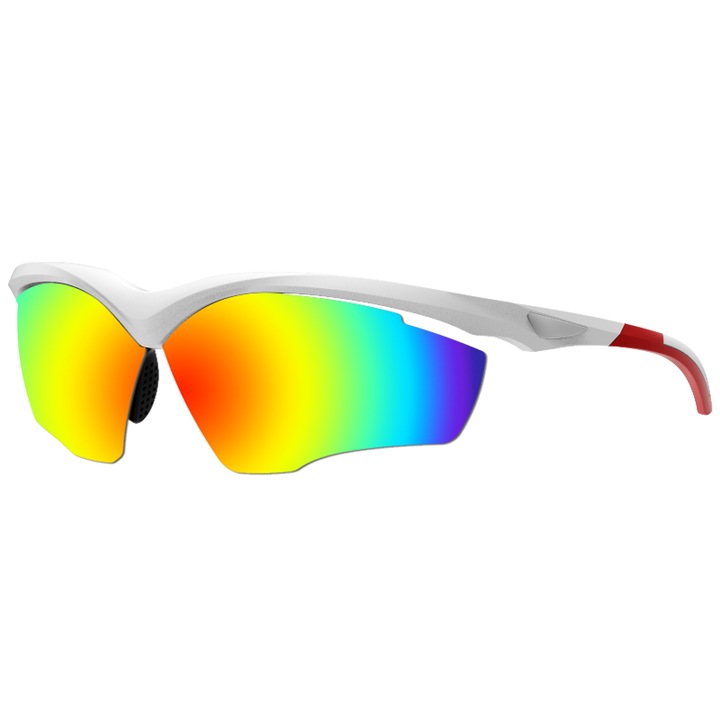 Очила за колоездене HouDeOS, TR90, HD поляризирани лещи, Нецяла рамка, Регулируеми подложки за нос, Бял/Червен