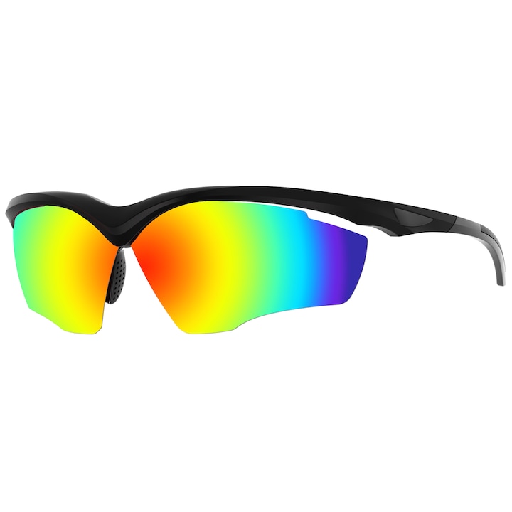 Ochelari de ciclism cu lentile polarizate HD colorate, ochelari de soare sport TR90 cu jumatate de cadru, tampoane pentru nas reglabile, cadru negru