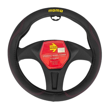 Husa volan MOMO Comfort, din piele ecologica, negru cu cusatura rosie Husa volan MOMO Comfort, din piele ecologica, negru cu cusatura rosie