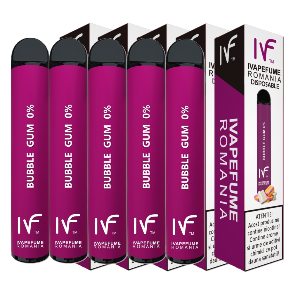 Комплект от 5 електронни цигари IVapeFume Bubble Gum, 0% никотин, 1500 ...