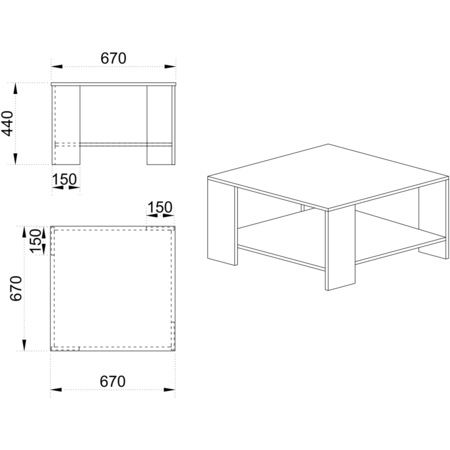 Masuta Cafea Irim Honduras, 67x67x44 cm, Stejar, Negru stilizat