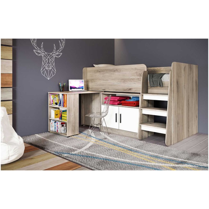Комплект мебели за младежка спалня Irim Young, 203,7x106x126 см, Сонома/Бял