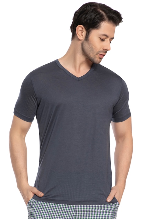 Тениска, Tencel-Lyocell, Newtone, V-образно деколте, антрацитно сиво, 2XL