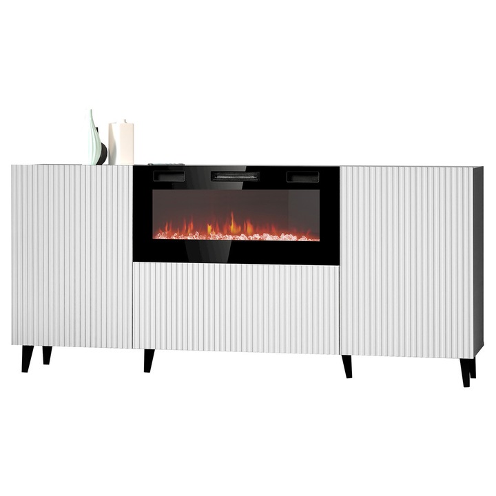 Comoda cu semineu Sinenko, MIRJAN24, alb, 42x181x83 cm