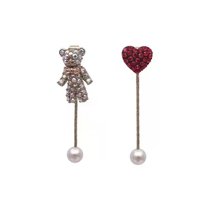 Cercei dama, Perle/Aliaj, Model urs/inima, Multicolor