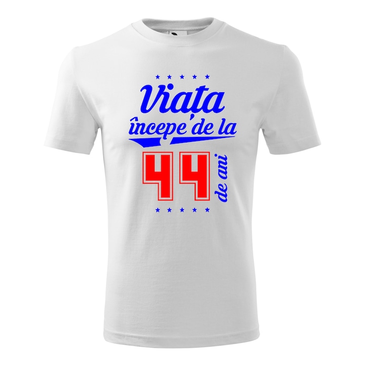 Tricou Barbat, Viata incepe de la 44 ani, Alb, Marime XXXL